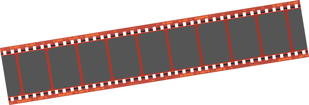 Transparent Red-Orange Filmstrip with Sprocket Holes and Frame Numbers