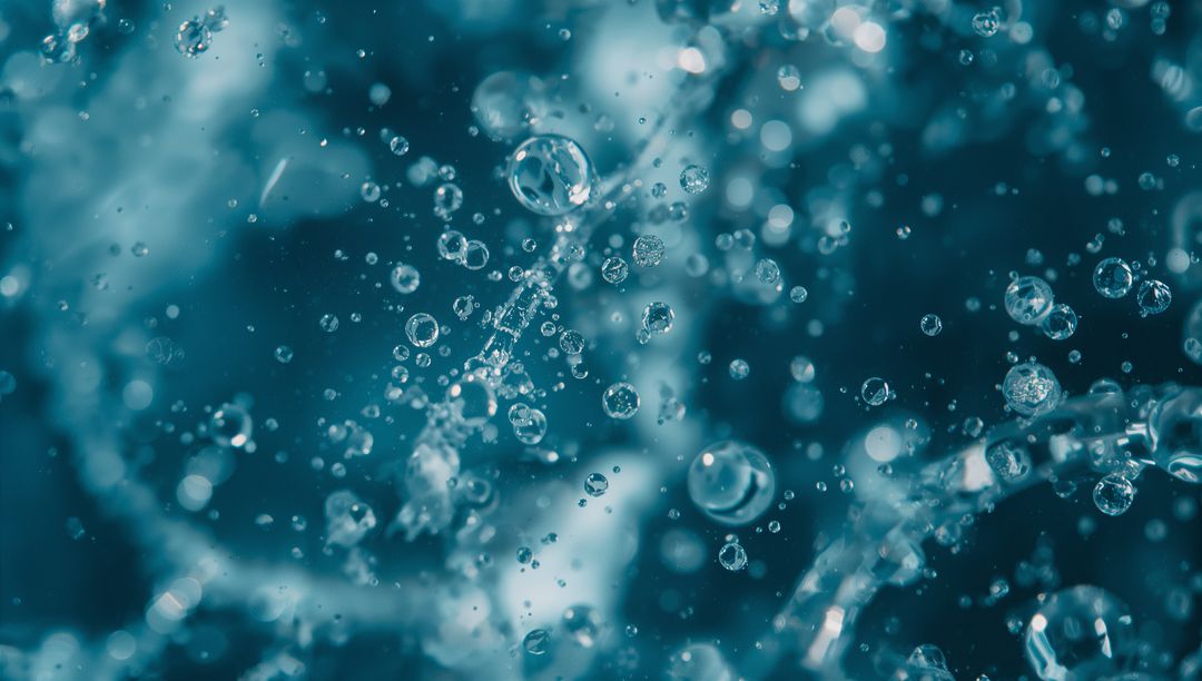 Dynamic Macro Shot of Water Droplets with Air Bubbles