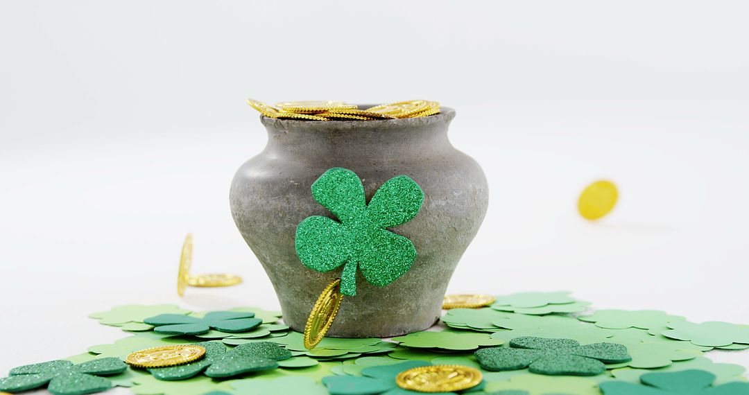 A shamrock-adorned pot of gold symbolizes prosperity and luck in St. Patrick's Day lore. - Free Images, Stock Photos and Pictures on Pikwizard.com
