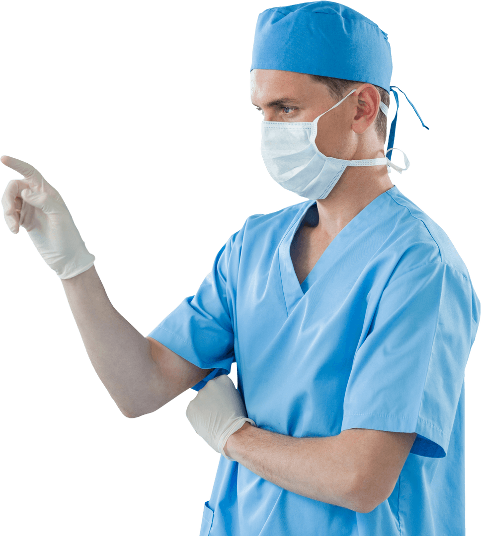 Transparent Male Surgeon Gesture: Pointing at Digital Interface