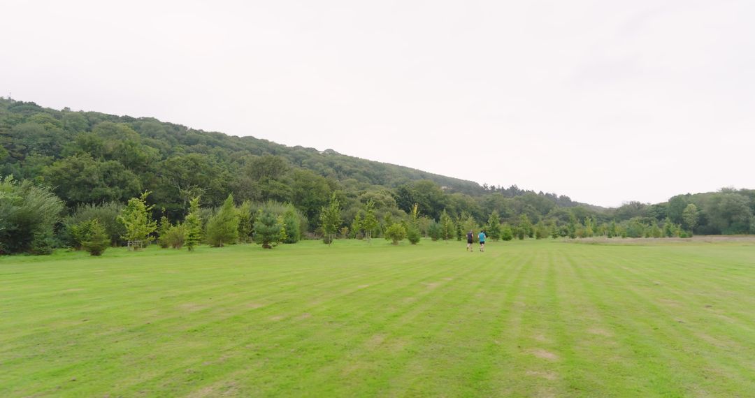 Joggers Running on Lush Green Field Amidst Nature