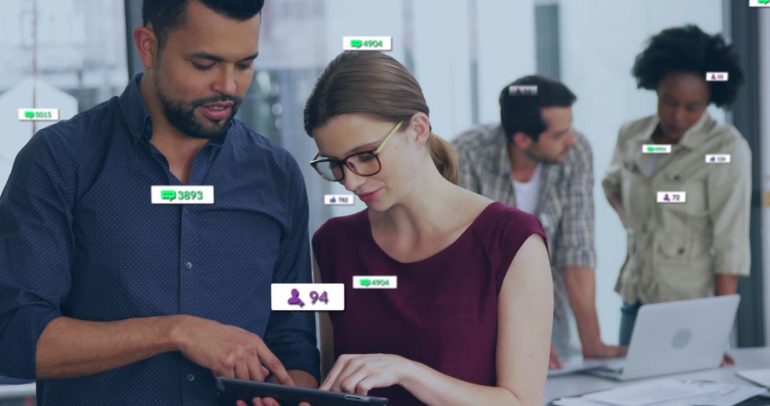 Diverse Team Collaborating with Digital Notifications