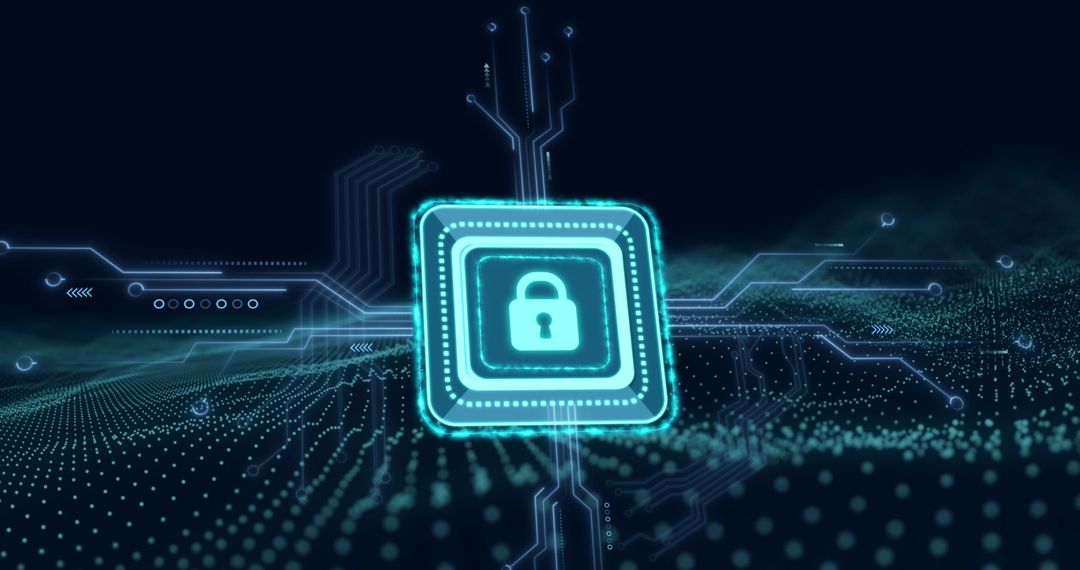 Digital Padlock Icon on Futuristic Circuit Board Background