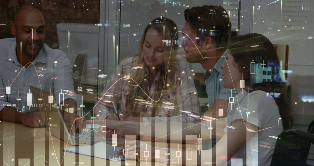 Team Collaborating with Financial Data Stock Market Analysis