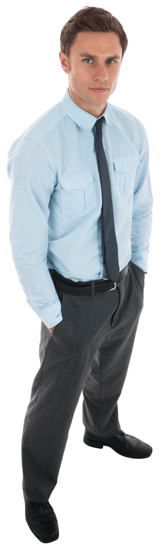 Transparent Serious Businessman Standing Confidently in Formal Attire