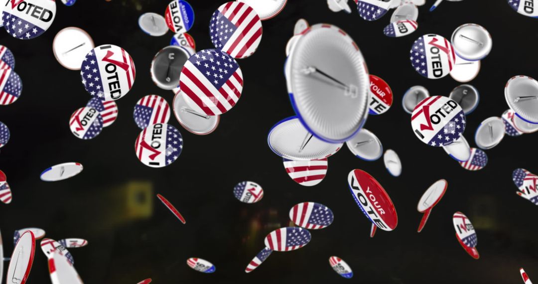 Patriotic Vote Pins with American Flags on Black Background