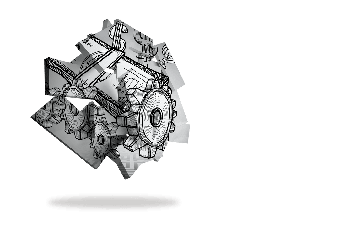 Transparent Mechanical Gears on Abstract Digital Display