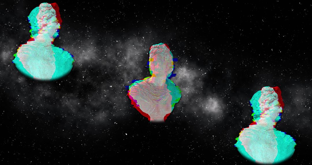 Abstract Sculptures Floating in Space with Digital Interference