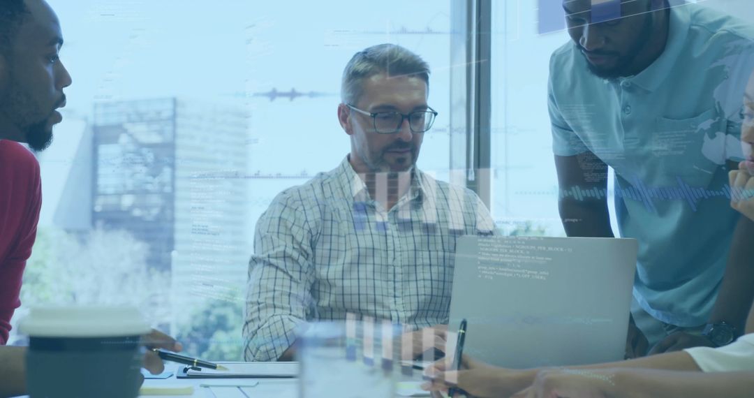 Business Meeting with Data Analytics Overlay Concept