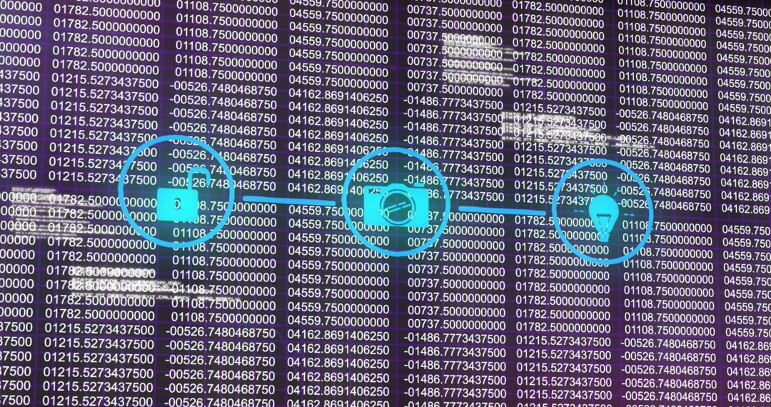 Digital Network with Data Transmission and Glowing Icons