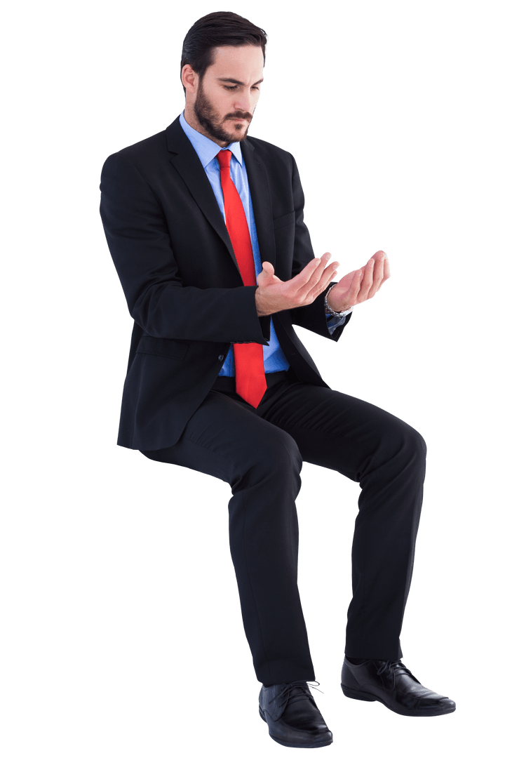 Businessman in Suit with Open Palms in Thoughtful Gesture, Transparent Background