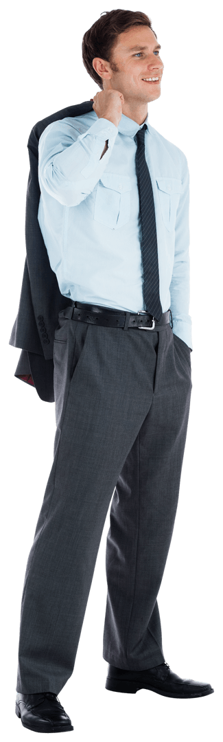 Smiling Businessman Holding Jacket Appears Transparent
