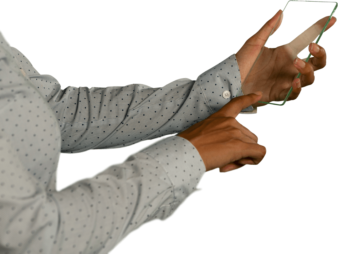 Woman Interacting with Transparent Touchscreen Device