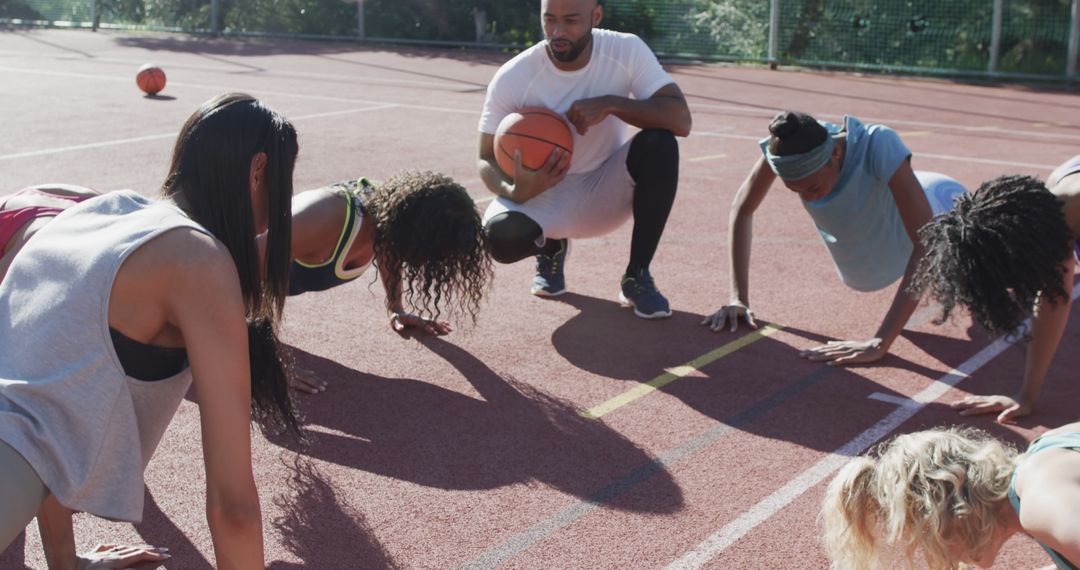 Diverse Basketball Team Conducting Warm-Up Drills
