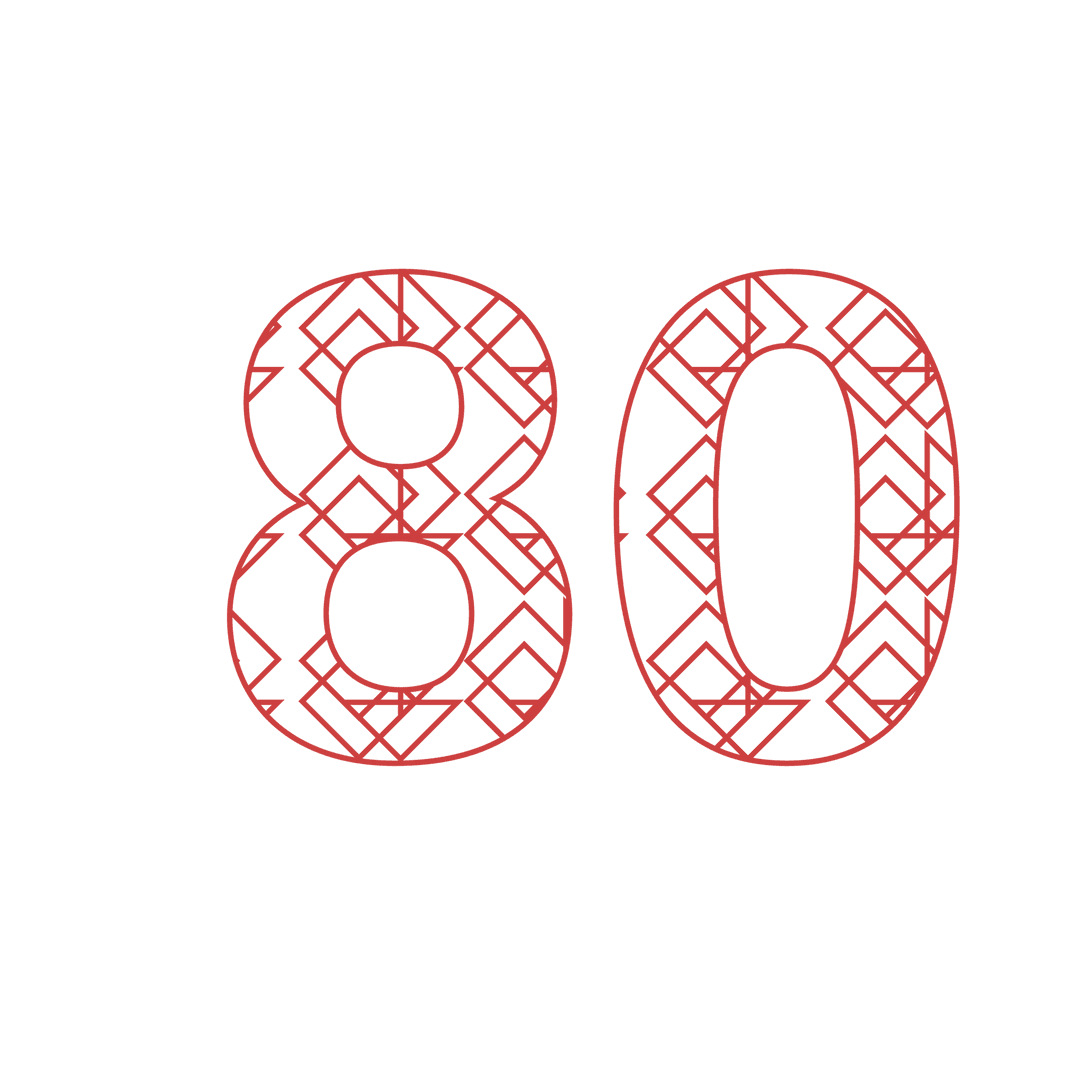 Red Patterned 80 Number on Transparent Background for Celebrations
