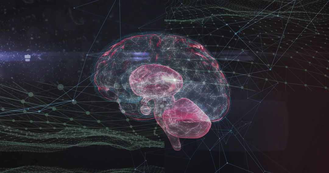 Glowing 3D Brain Model in Futuristic Digital Network