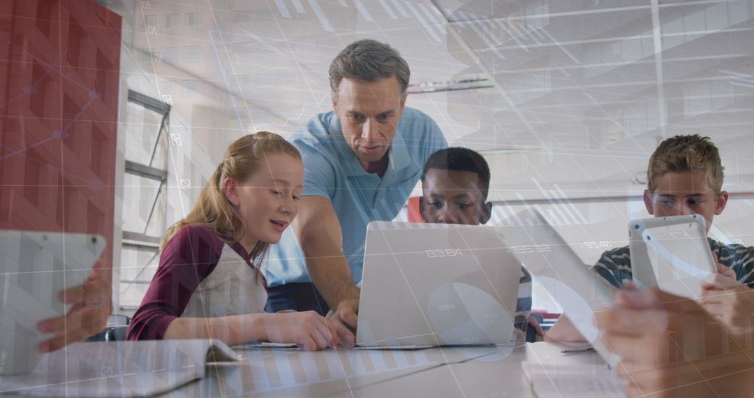 Teacher Guiding Students with Technology in Classroom Setting