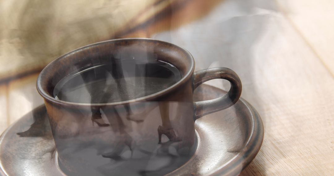 Blend of Business Metaphor with Coffee and Walking Silhouettes