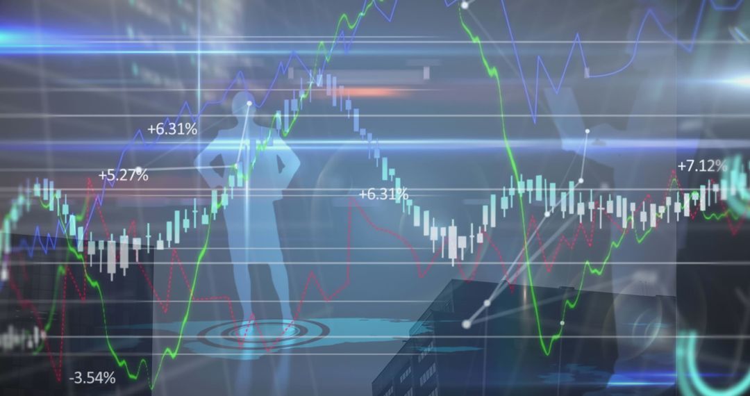 Blended Financial Graph with Businessperson Silhouettes