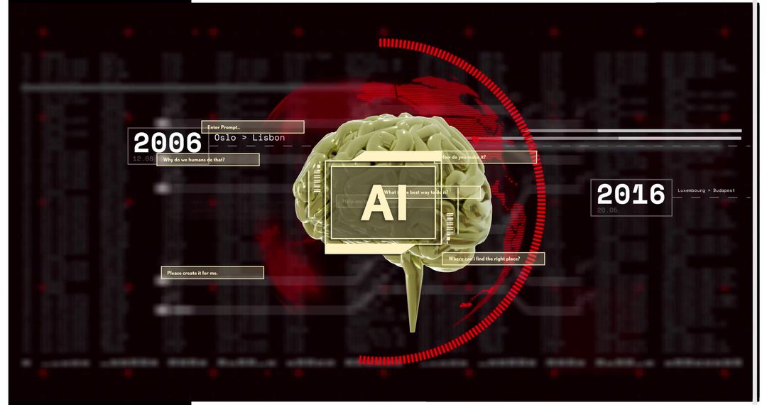 Futuristic AI Brain Visualization with Digital Data Overlay
