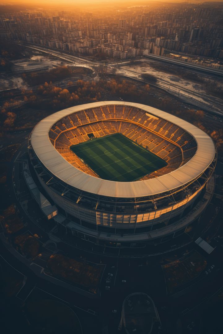 Aerial view of empty football stadium at sunset, created using generative ai technology - Free Images, Stock Photos and Pictures on Pikwizard.com