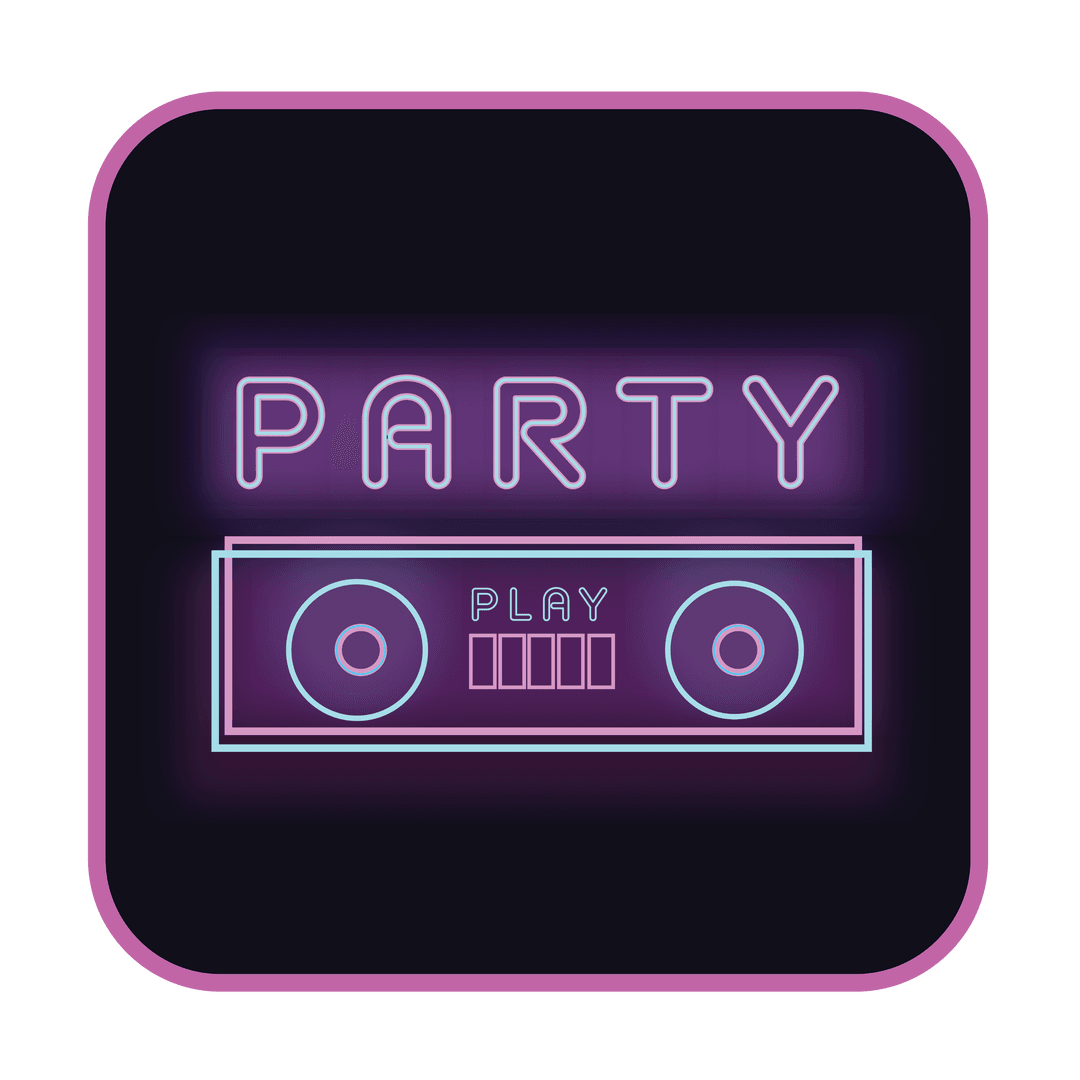 Neon Party Music Interface on Transparent Background