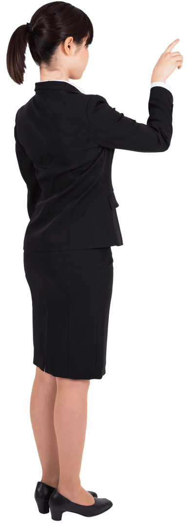 Transparent Asian Businesswoman Pointing Finger Back View