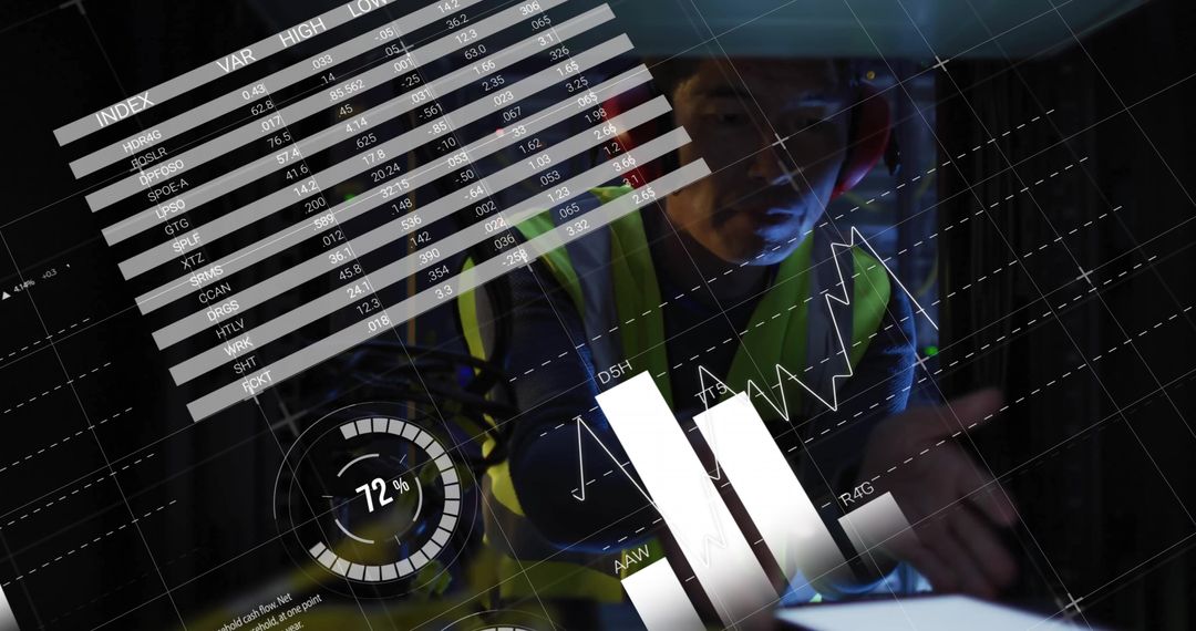 IT Engineer Monitoring Data with Digital Infographics