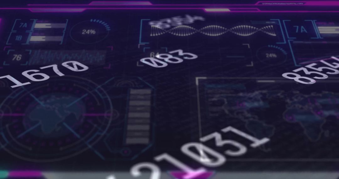 Futuristic Digital Interface with Floating Data and Numbers