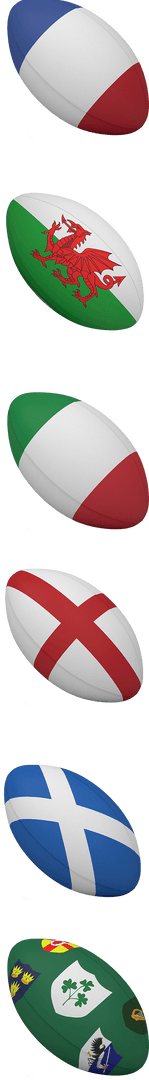 Flag-Adorned Rugby Balls on Transparent Background, Sport Symbolism