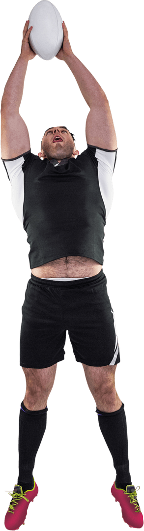 Transparent Rugby Player Catching Ball with Dynamic Action Pose