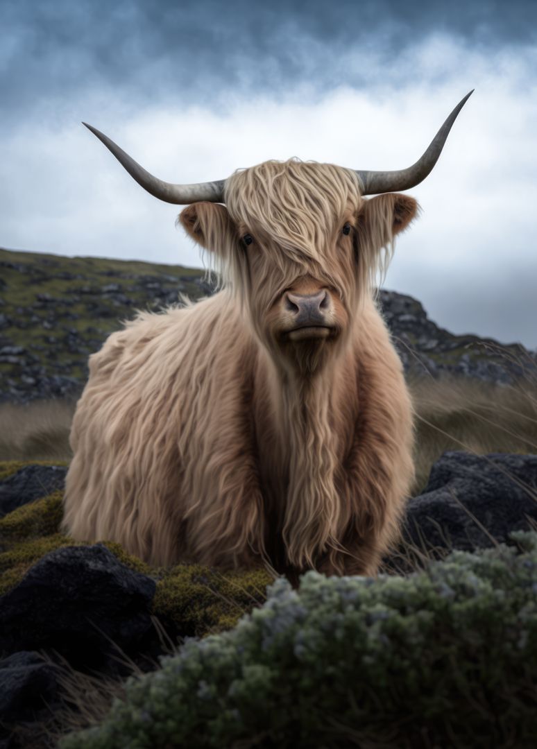 Portrait of highland cow standing in grass in mountains, created using generative ai technology - Free Images, Stock Photos and Pictures on Pikwizard.com