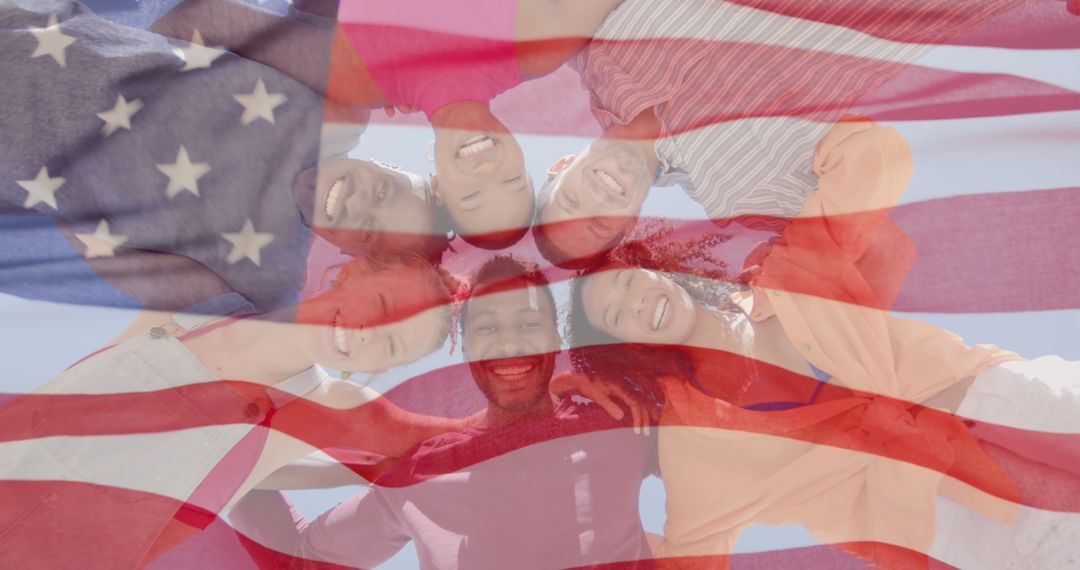 Multiethnic Group Celebrating American Patriotism with US Flag Overlay - Free Images, Stock Photos and Pictures on Pikwizard.com