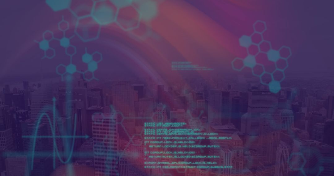 Abstract Data Processing Over Futuristic Cityscape