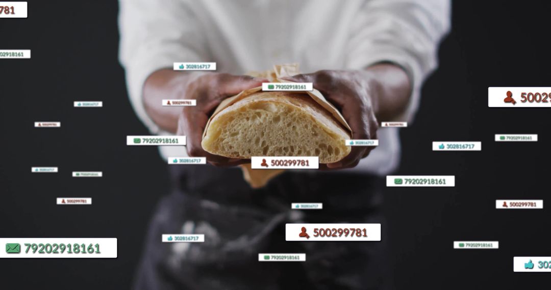 Chef Presenting Artisan Bread with Social Media Engagement
