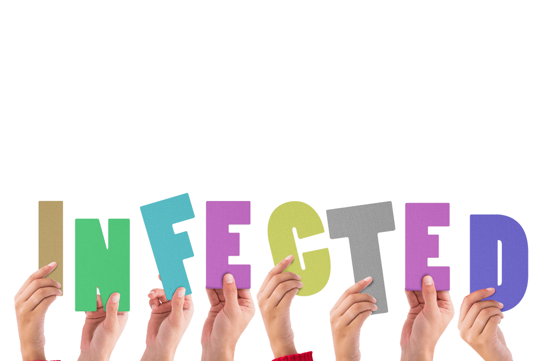 Hands Holding Infected Text on Transparent Background