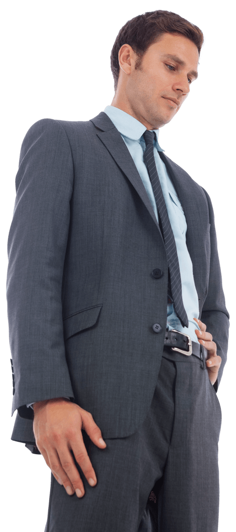 Confident Businessman Displaying Transparent Attire Gesture