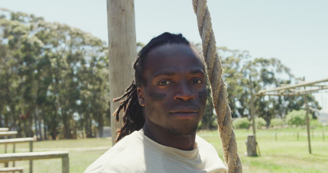 Focused Athlete Conquering Outdoor Obstacle Course Challenge