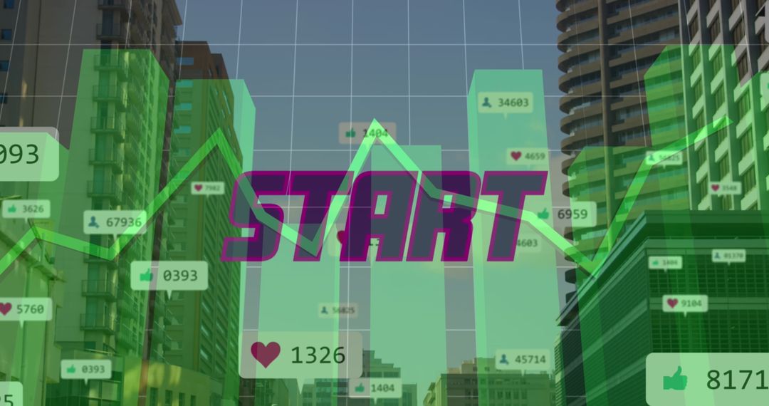 Social Media Growth Concept With Statistics and Sky Scrapers