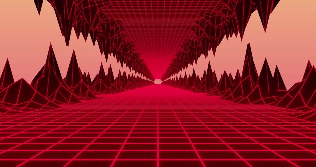 Futuristic Grid Road in Abstract Mountain Landscape