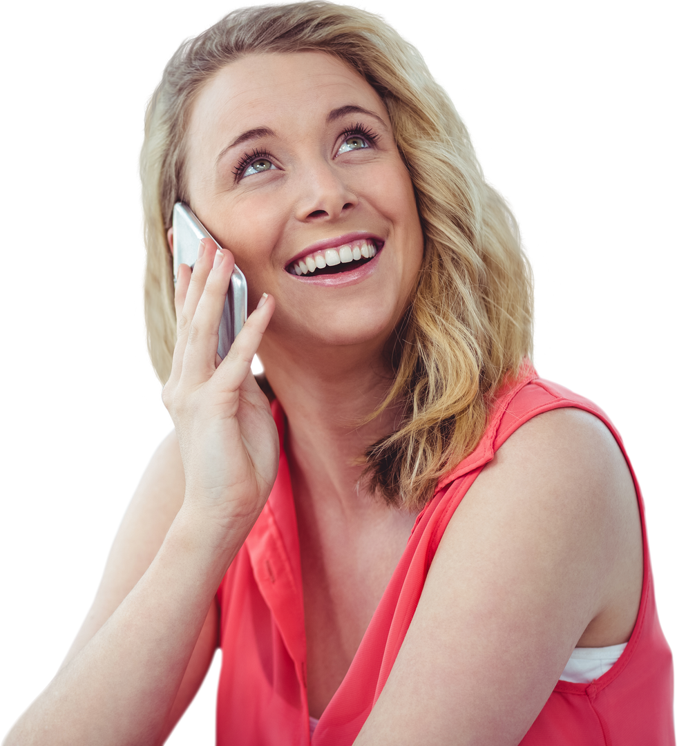 Smiling Young Woman Talking on Smartphone Transparent Background - Download Free Stock Images Pikwizard.com