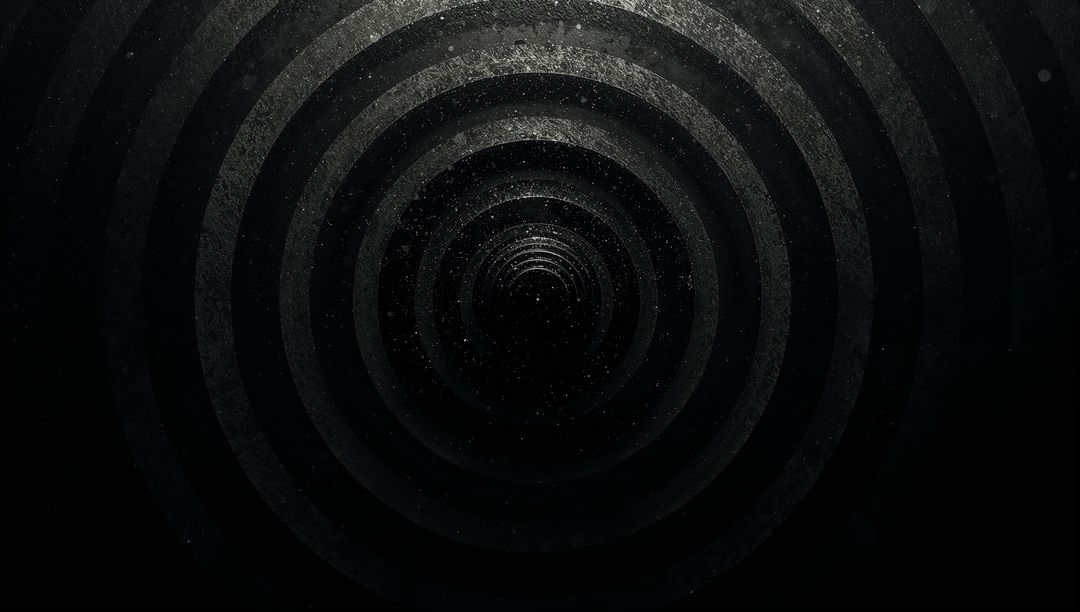 Spiraling Concentric Ring Tunnel Drawing Evoking Hypnotic Dark Vortex With Grainy Texture
