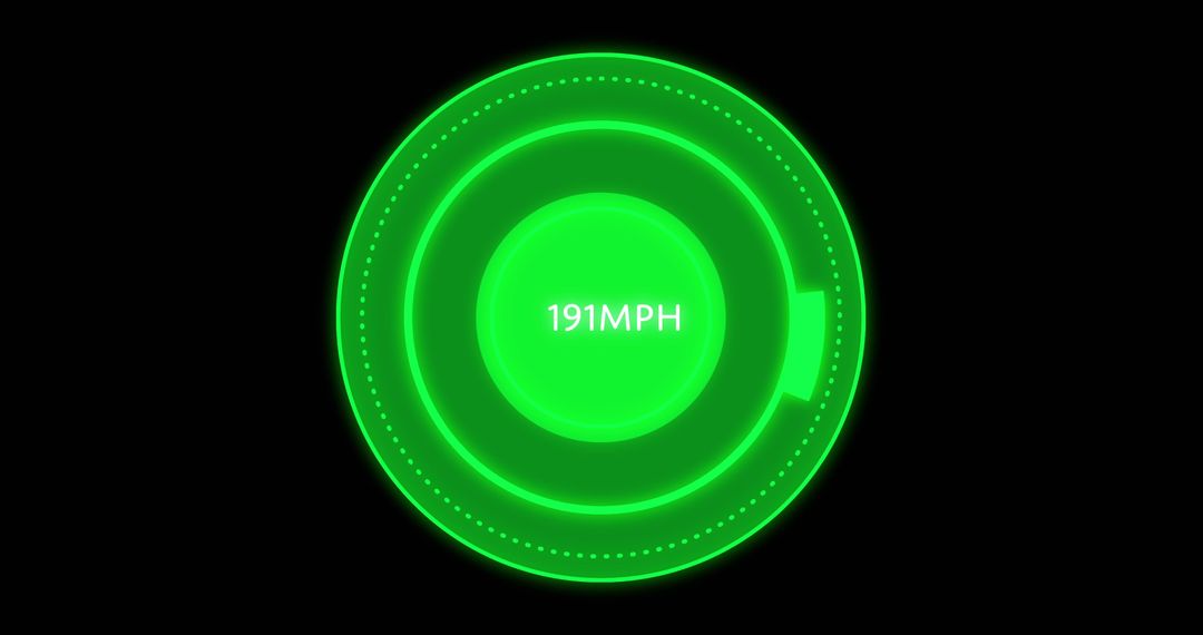 Futuristic Green Speedometer Display on Black Background