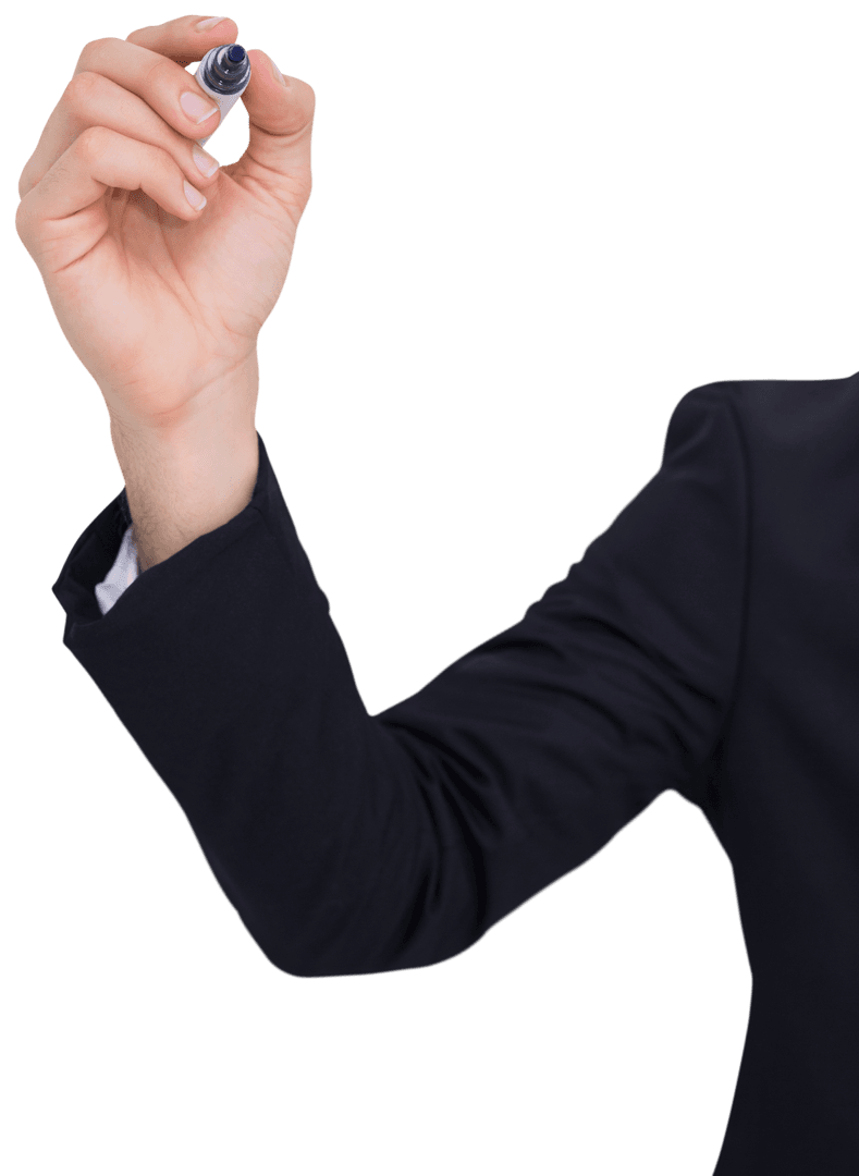 Hand of Businessman Writing with Transparent Marker Isolated