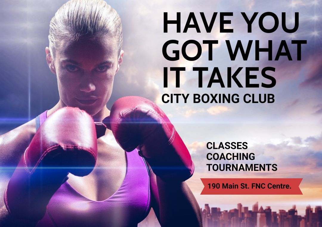 Determined Female Boxer Highlighting Fitness Classes and Tournaments - Download Free Stock Templates Pikwizard.com