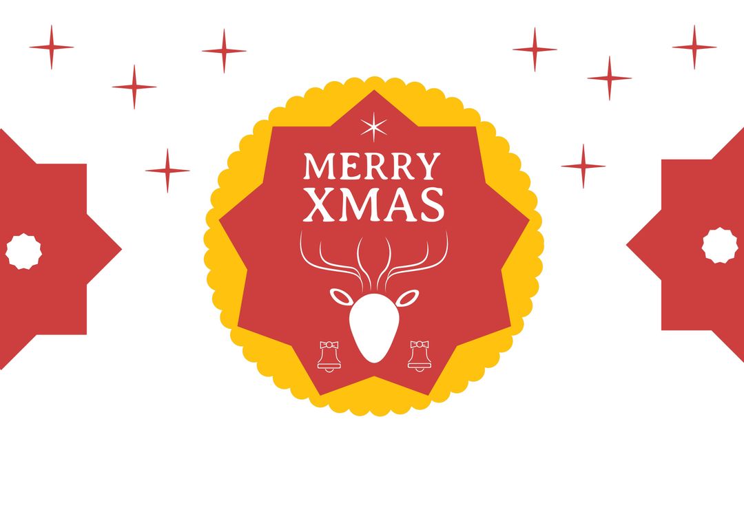 Festive Merry Xmas Badge with Reindeer and Holiday Icons