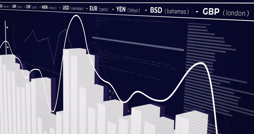 3D Graph with Currency Exchange Rates on Black Background