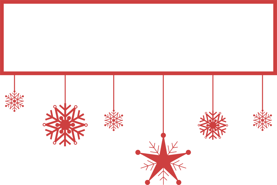 Red Christmas Banner with Hanging Snowflakes Transparent Background