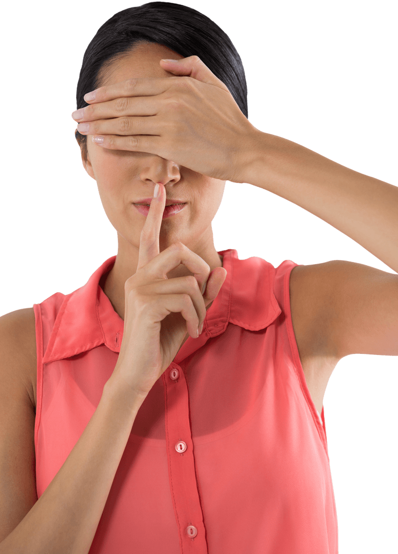 Transparent Woman Covering Eyes for Silence Gesture Concept