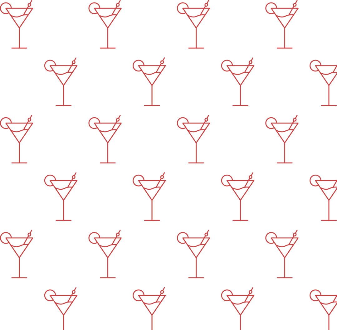 Transparent Pattern of Red Cocktail Icons on Transparent Background